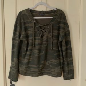 Camouflage Green Lace up Top